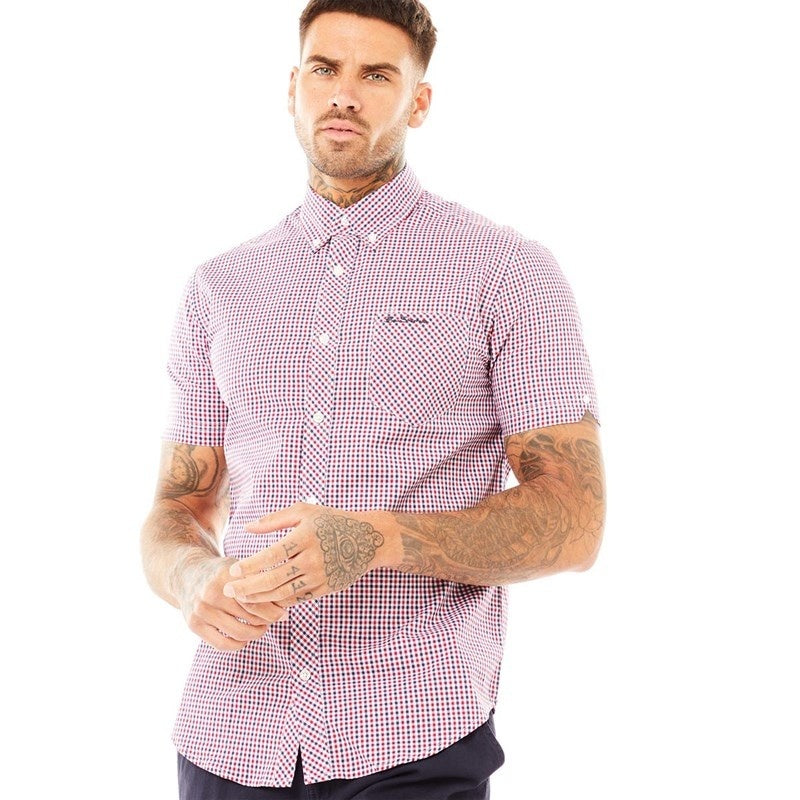Ben Sherman Mens Short Sleeve 3 Colour Gingham Shirt (Red) Original